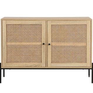 Buffet 2 Portes En Cannage Naturel Et Effet Chêne 110 Cm - Iris