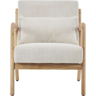 Fauteuil En Bois Et Velours Côtelé Beige - Lanna