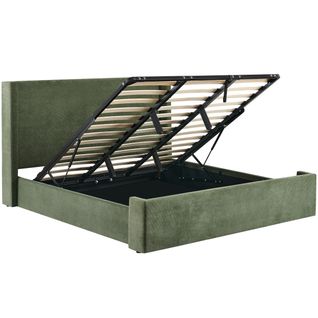 Lit Coffre Adulte 140x190 Cm Avec Tête De Lit Capitonnée En Velours Côtelé Vert Kaki - Elma