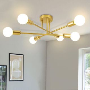 Plafonnier 6 Flammes Doré E27 Métal Industriel