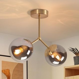 Plafonnier En Verre Pour Couloir : Plafonnier Vintage E27 Pour Couloir En Boule Dorée