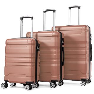 Set De Valises Lot De 3 Abs Poignée Télescopique Serrure Tsa Capacité Extensible Voyages Rose