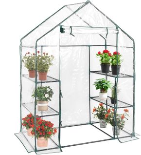 Serre De Jardin Avec 4 Étagères, Cadre En Fer, Bâche Résistante, 143 X 73 X 195 Cm