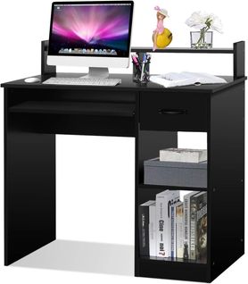 Bureau D'ordinateur, Bureau D'ecriture Avec Tiroir De Rangement Et 2 Etagères, Noir