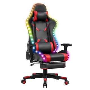 Chaise Gaming Rvb Éclairage LED 358 Effets Avec Dossier, Hauteur Et Repose Pieds Réglable Rouge