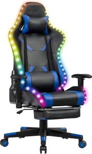 Chaise Gaming Rvb , Fauteuil Gamer Éclairage LED 358 Effets Avec Repose Pieds Réglable Bleu