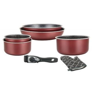 Batterie De Cuisine Revêtement Pierre Avec Manche Amovible 7 Pièces Bordeaux  Hg8053-br