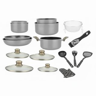 Batterie De Cuisine Revêtement Pierre Avec Manche Amovible 17 Pièces Carbonne  Hg8055-car