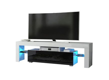 Meuble TV Spider à LED En Blanc Mat Avec Porte Noir Laqué 160 Cm