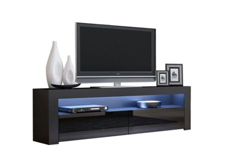 Meuble TV Savelli LED Noir Mat Et Portes En Noir Laqué 157 Cm