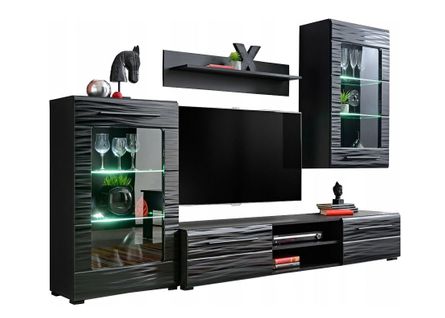 Ensemble TV Madmax Noir Laqué Effet 3d Avec LED Pour TV Hifi Box Et Consoles