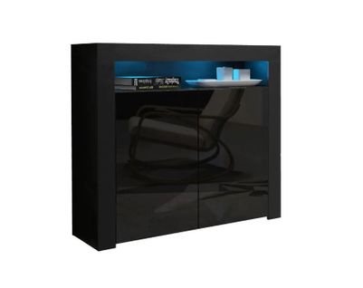 Buffet Bahut Brillant Noir Spider Illuminé LED 107 Cm Caisson Noir Mat