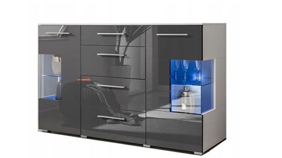 Bahut Buffet Profond Crystal Laqué Gris LED