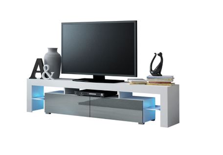 Meuble TV Spider Big à LED En Blanc Mat Avec Portes Gris Laqué 200 Cm