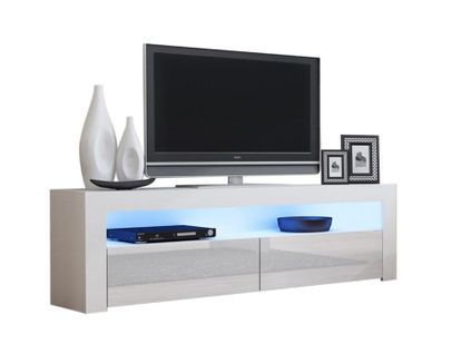 Meuble TV Savelli LED Blanc Mat Et Portes En Blanc Laqué 157 Cm