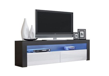 Meuble TV Savelli LED Noir Mat Et Portes En Blanc Laqué 157 Cm