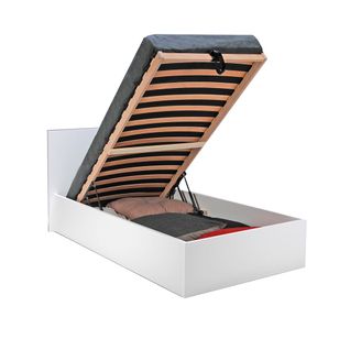 Lit Coffre 1 Place 90x200cm Couleur Blanc Avec Sommier Maro