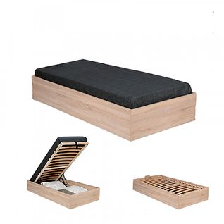 Lit Coffre 1 Place 90x200cm Couleur Chêne Avec Sommier Bily