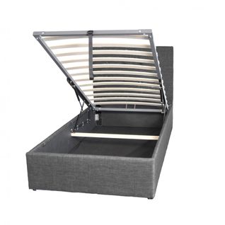 Lit Coffre 1 Place 90x190cm Tissu Gris Foncé Avec Sommier Pama