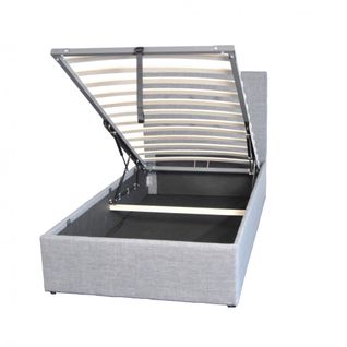 Lit Coffre 1 Place 90x190cm Tissu Gris Clair Avec Sommier Pama