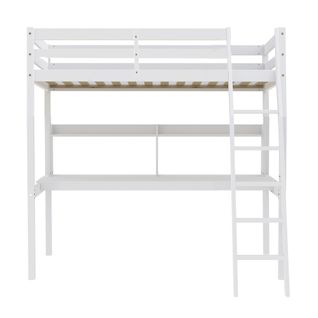 Lit Mezzanine 140x190cm Blanc Sala Avec Bureau Et Étagères Incl. Sommier Et Échelle