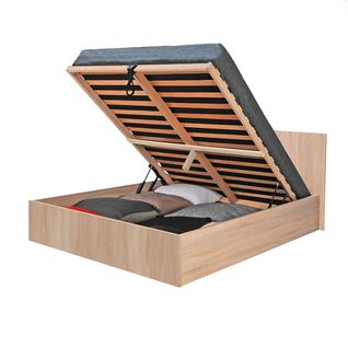 Lit Coffre 2 Places 140x200cm Couleur Chêne Avec Sommier Maro