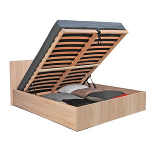 Lit Coffre 2 Places 180x200cm Couleur Chêne Avec Sommier Maro