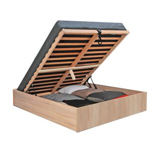 Lit Coffre 2 Places 160x200cm Couleur Chêne Avec Sommier Bilyba