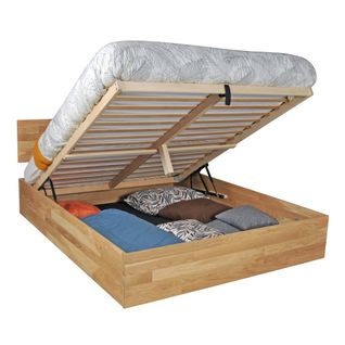 Lit Coffre 2 Places 140x200cm Chêne Massif Huilé Avec Sommier Mali