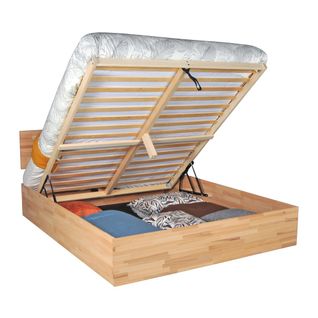 Lit Coffre 2 Places 160x200cm Hêtre Massif Huilé Avec Sommier Mali