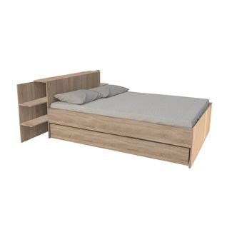 Lit 2 Places 140x190cm Chêne Cita Inclus Sommier Et Tete De Lit Chevet Et Tiroir