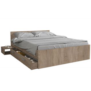 Lit 2 Places 140x190cm Couleur Chêne Tido Inclus Sommier, 1 Chevet Et 1  Tiroir Pour Rangement