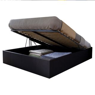 Lit Coffre 2 Places 140x190cm Noir Avec Sommier Turin