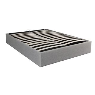 Lit Coffre 2 Places 140x190cm Gris Clair Avec Sommier Geni