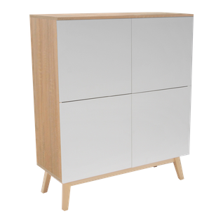 Buffet 100x42x120 Cm Avec 4 Portes Hona - Blanc Et Chêne