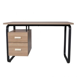 Bureau 120x60cm Couleur Chêne Et Metal Noir Avec 2 Tiroirs Perle