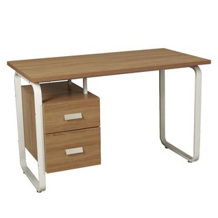 Bureau 120x60cm Couleur Chêne Et Metal Blanc Avec 2 Tiroirs Perle
