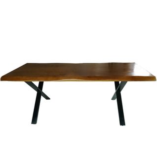 Table à Manger Bois Massif 90x200cm Couleur Naturel Pied Métal
