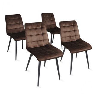 Lot De 4 Chaises En Tissu Velours Marron Pieds Métal Confortable Mila