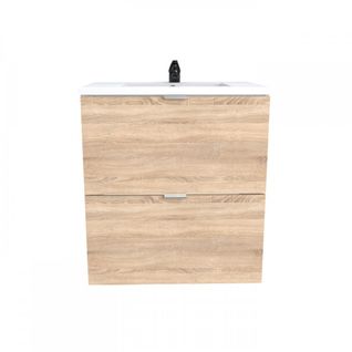 Meuble Vasque Salle De Bain Avec Lavabo 60x46x64cm Couleur Chêne Mali 2 Tiroirs