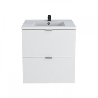 Meuble Vasque Salle De Bain Avec Lavabo 60x46x64cm Blanc Mali 2 Tiroirs