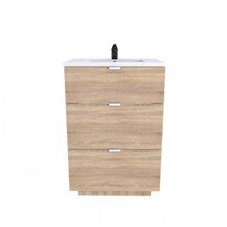 Meuble Vasque Salle De Bain Avec Lavabo 60x47x91cm Couleur Chêne Bello 3 Tiroirs