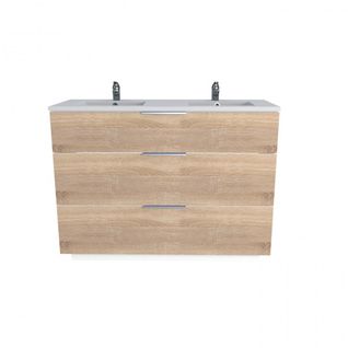 Meuble Vasque Salle De Bain Avec Lavabo 120xx47x91cm Couleur Chêne Bello 3 Tiroirs