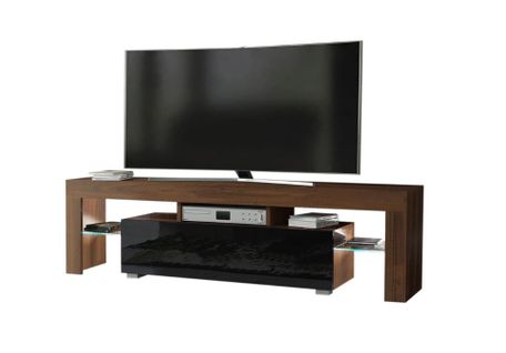 Meuble TV Spider à LED En Noyer Mat Avec Porte Noir Laqué 160 Cm