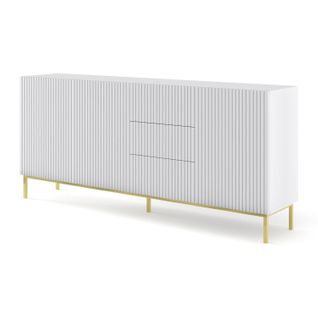 Buffet De Rangement Meuble Universel Blanc Mat 200x42x89 Ravi B Filet 2d3s Pied Cadré Or