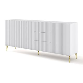 Buffet De Rangement Meuble Universel Blanc Mat 200x42x87 Ravi B Filet 2d3s Pied Or