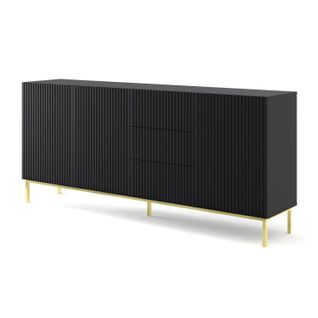 Buffet De Rangement Meuble Universel Noir Mat 200x42x89 Ravi B Filet 2d3s Pied Cadré Or