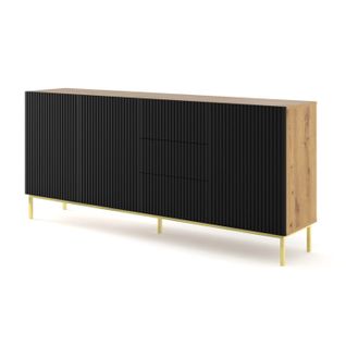Buffet De Rangement Meuble Couleur Chêne Artisan Mat 200x42x89 Ravi B Filet 2d3s Pied Cadré Or