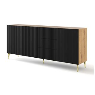Buffet De Rangement Meuble Couleur Chêne Artisan Mat 200x42x87 Ravi B Filet 2d3s Pied Or