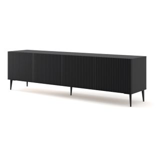 Meuble TV Meuble Hi-fi Sur Pied Noir Mat 200x42x56cm Ravi B Filet Pied Noir